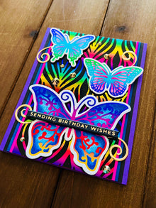 Butterfly Trio Rainbow Background Birthday Card