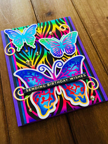 Butterfly Trio Rainbow Background Birthday Card