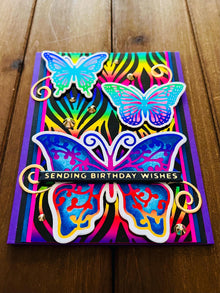 Butterfly Trio Rainbow Background Birthday Card