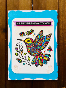 Multicolored Folk Hummingbird Birthday Card