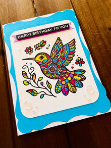 Multicolored Folk Hummingbird Birthday Card