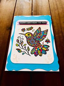Multicolored Folk Hummingbird Birthday Card