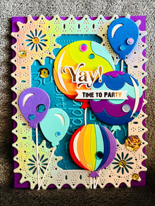 Color Blocked Balloons Yay! Time To Party Birthday Card