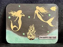 Mermaids "Happy For You" Card with Whimsical Design for Celebratory Greetings
