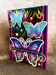 Butterfly Trio Rainbow Background Birthday Card