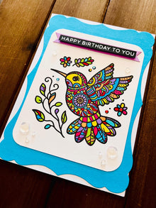 Multicolored Folk Hummingbird Birthday Card
