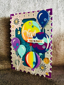 Color Blocked Balloons Yay! Time To Party Birthday Card