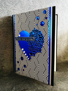 Filigree Heart Card: Metallic Blue Gem Accents, Diamond Illusion