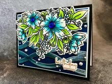 Blue Cosmos Flower Bunch Birthday Greetings Card