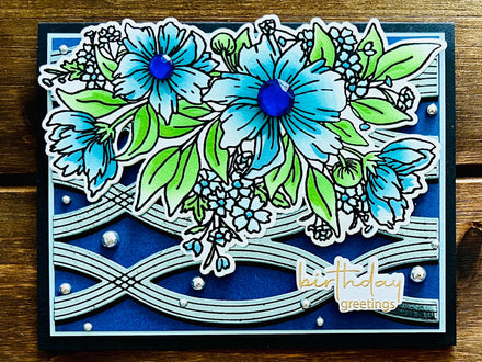 Blue Cosmos Flower Bunch Birthday Greetings Card