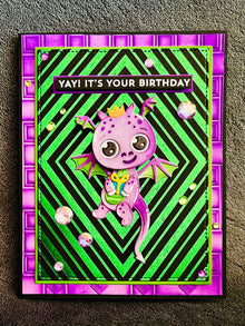 Dancing Purple Dragon Birthday Card: Interactive Whimsical Design