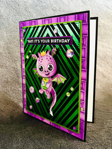 Dancing Purple Dragon Birthday Card: Interactive Whimsical Design