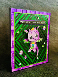 Dancing Purple Dragon Birthday Card: Interactive Whimsical Design