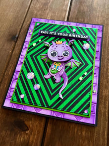 Dancing Purple Dragon Birthday Card: Interactive Whimsical Design