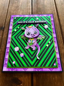 Dancing Purple Dragon Birthday Card: Interactive Whimsical Design