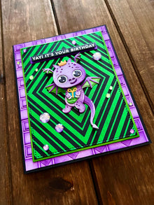 Dancing Purple Dragon Birthday Card: Interactive Whimsical Design