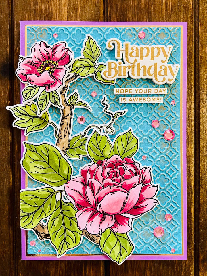 Lavender Rose Branch Birthday Card