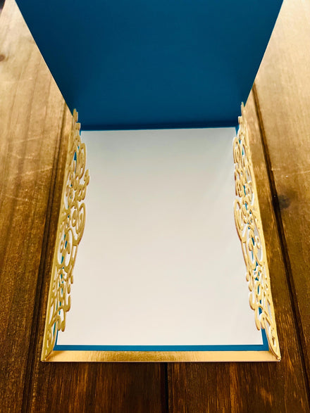 Gold Filigree Gatefold Blank Card with Floral Belly Band