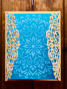 Gold Filigree Gatefold Blank Card with Floral Belly Band