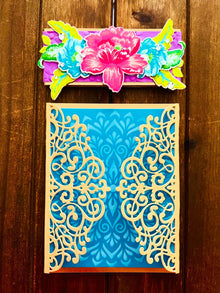 Gold Filigree Gatefold Blank Card with Floral Belly Band