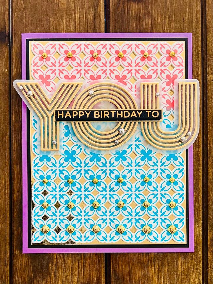 Handmade Happy Birthday Card – Ornate Four-Pointed Clover Trellis Pattern, Elegant Greeting for All Ages