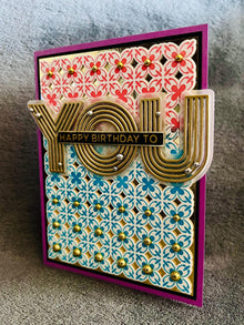Handmade Happy Birthday Card – Ornate Four-Pointed Clover Trellis Pattern, Elegant Greeting for All Ages