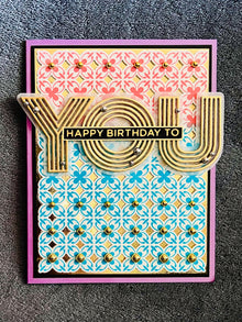 Handmade Happy Birthday Card – Ornate Four-Pointed Clover Trellis Pattern, Elegant Greeting for All Ages