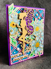 Gold Fairy Card: Blue Floral Embossed Handmade Greeting