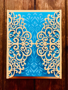 Gold Filigree Gatefold Blank Card with Floral Belly Band