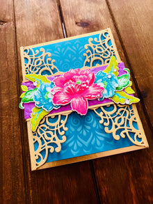 Gold Filigree Gatefold Blank Card with Floral Belly Band