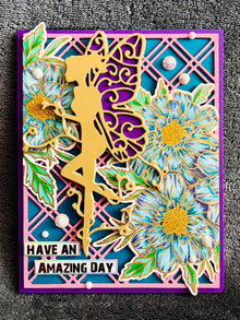 Gold Fairy Card: Blue Floral Embossed Handmade Greeting