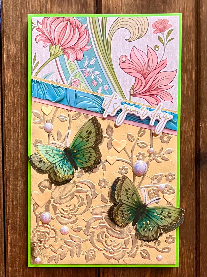 Butterfly Card: Embossed Gold Floral, It's Your Day