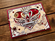 Silver Holographic Swan Duo Alcohol ink Heart Forever and Always Love Card