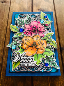 Orange Magnolia & Pink Rose Birthday Card – Floral Greeting | 4.5x6.5 Folded Card with Envelope Included