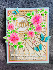 Floral Butterfly Birthday Card: Gold Geometric Design