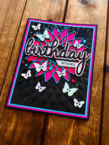 Handmade Birthday Card – Geometric Spiral Design with Butterfly Buttons, Whimsical Artistic Greeting