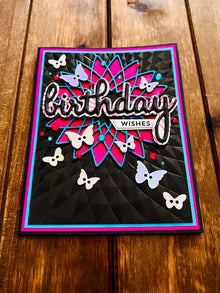 Handmade Birthday Card – Geometric Spiral Design with Butterfly Buttons, Whimsical Artistic Greeting