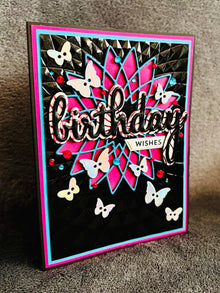 Handmade Birthday Card – Geometric Spiral Design with Butterfly Buttons, Whimsical Artistic Greeting
