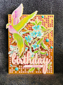 Handmade Birthday Card – Tropical Bird with Blue Tuberose and Pastel Florals, Nature-Inspired Greeting