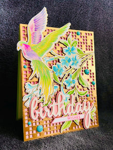Handmade Birthday Card – Tropical Bird with Blue Tuberose and Pastel Florals, Nature-Inspired Greeting