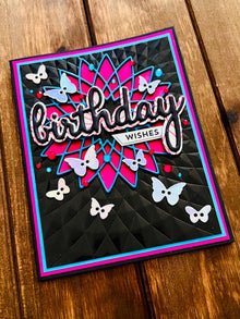 Handmade Birthday Card – Geometric Spiral Design with Butterfly Buttons, Whimsical Artistic Greeting
