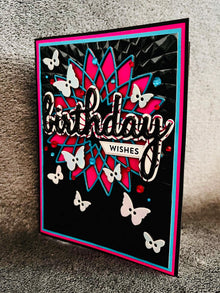 Handmade Birthday Card – Geometric Spiral Design with Butterfly Buttons, Whimsical Artistic Greeting