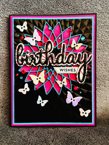Handmade Birthday Card – Geometric Spiral Design with Butterfly Buttons, Whimsical Artistic Greeting