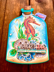 Seahorse and Shells in a Bottle Celebrate Happy Birthday Card