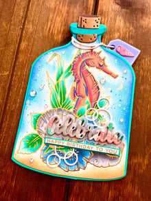 Seahorse and Shells in a Bottle Celebrate Happy Birthday Card