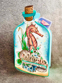 Seahorse and Shells in a Bottle Celebrate Happy Birthday Card