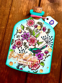 Whimsical Flowers and Bird in a Bottle Birthday Wishes Card