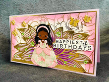 Black Princess with Floral Gown Happiest of Birthdays Large Slimline Card