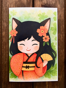 Kawaii Chibi Girl Greeting Card Set: Japanese Anime Art (4x6 Semi-Gloss Print)