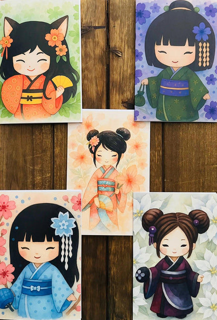 Kawaii Chibi Girl Greeting Card Set: Japanese Anime Art (4x6 Semi-Gloss Print)